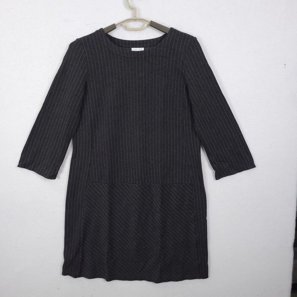 J Jill Ponte Dress Women Size M Tall Gray Pinstripe Minimalist Shift Retro Y2K